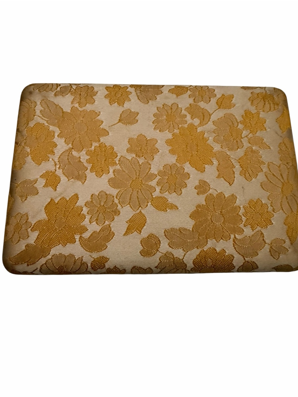 Vtg 60’s Brocade Gold Floral Jacquard Organizer Jewelry Box Small